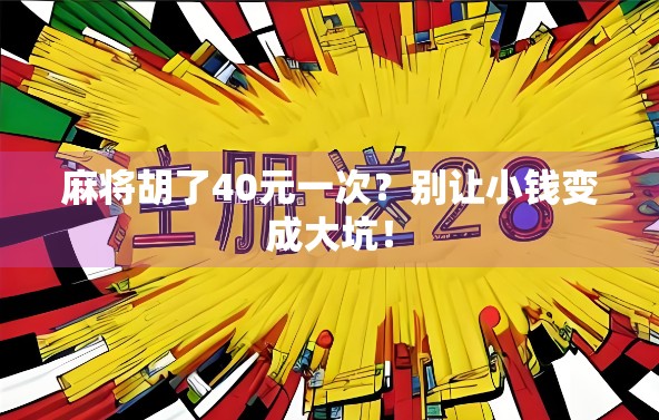 麻将胡了40元一次?别让小钱变成大坑!