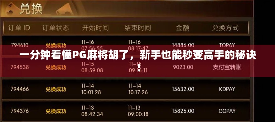 一分钟看懂PG麻将胡了，新手也能秒变高手的秘诀！