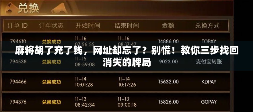 麻将胡了充了钱,网址却忘了?别慌!教你三步找回消失的牌局