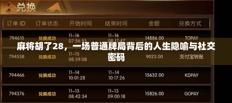 麻将胡了28,一场普通牌局背后的人生隐喻与社交密码 麻将胡了28,一场普通牌局背后的人生隐喻与社交密码